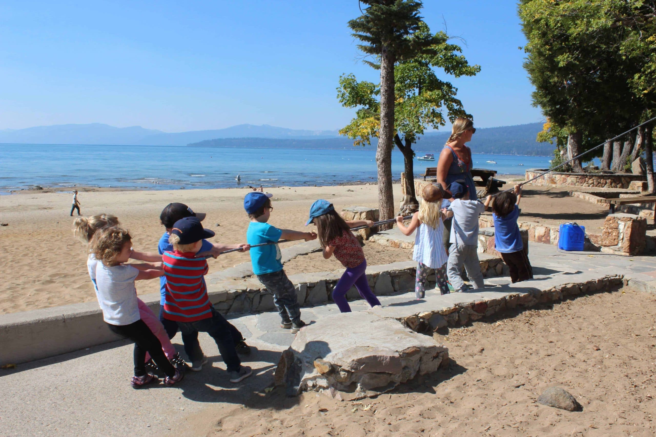 students pulling on a rope