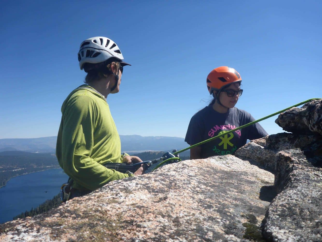 rock climbing instructor and student