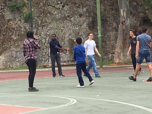 students in a courtyard in greeece