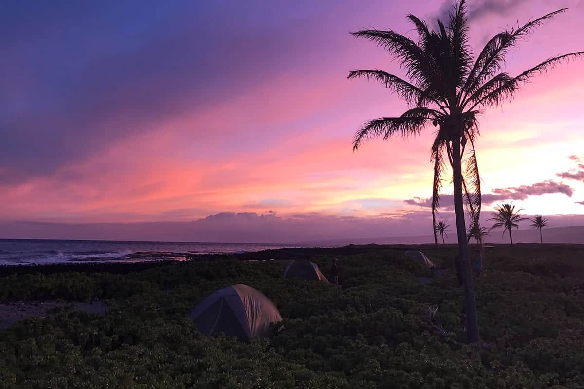 sunset at the hawaiian campsite