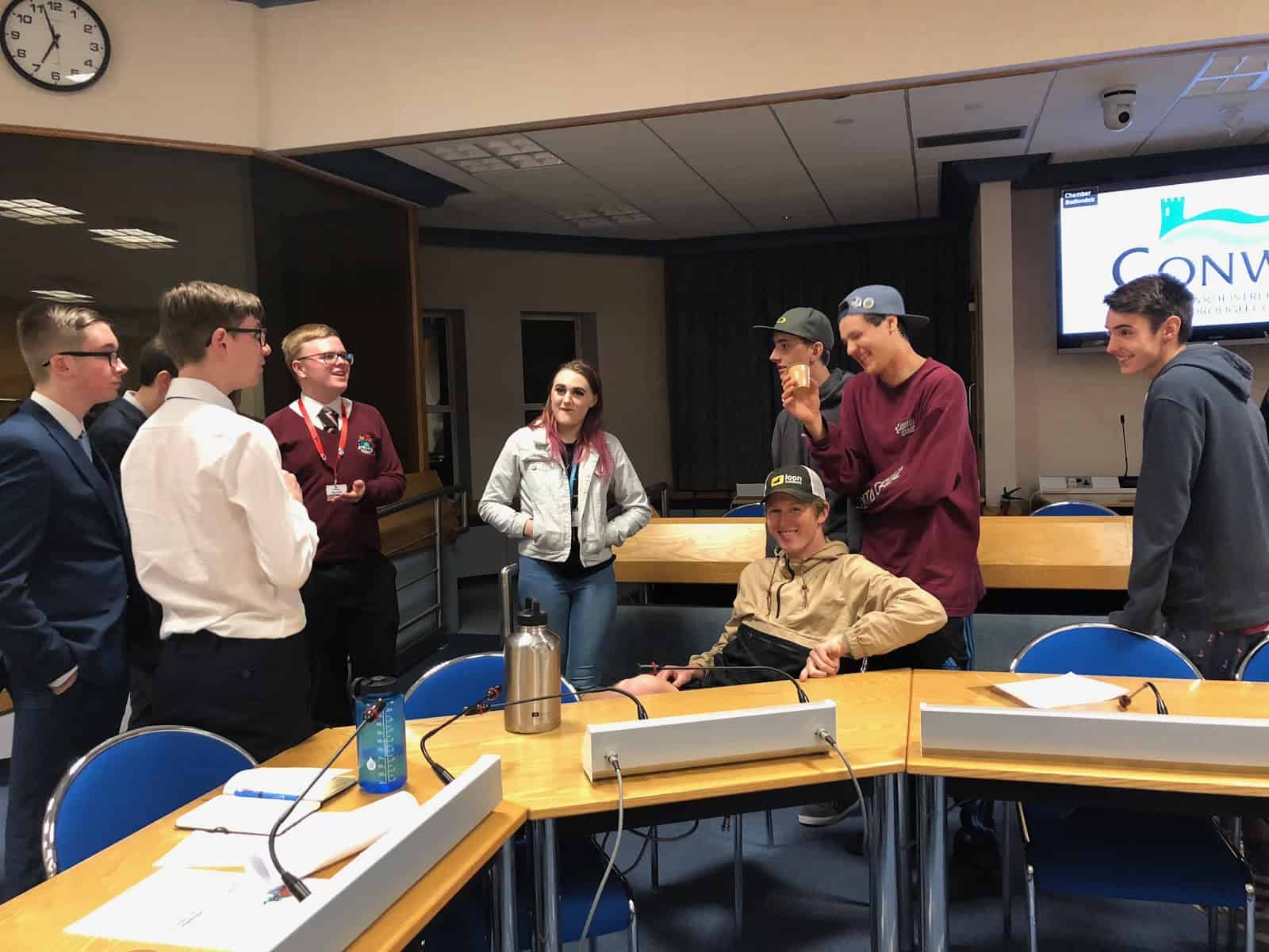students talking to Conwy Youth Council