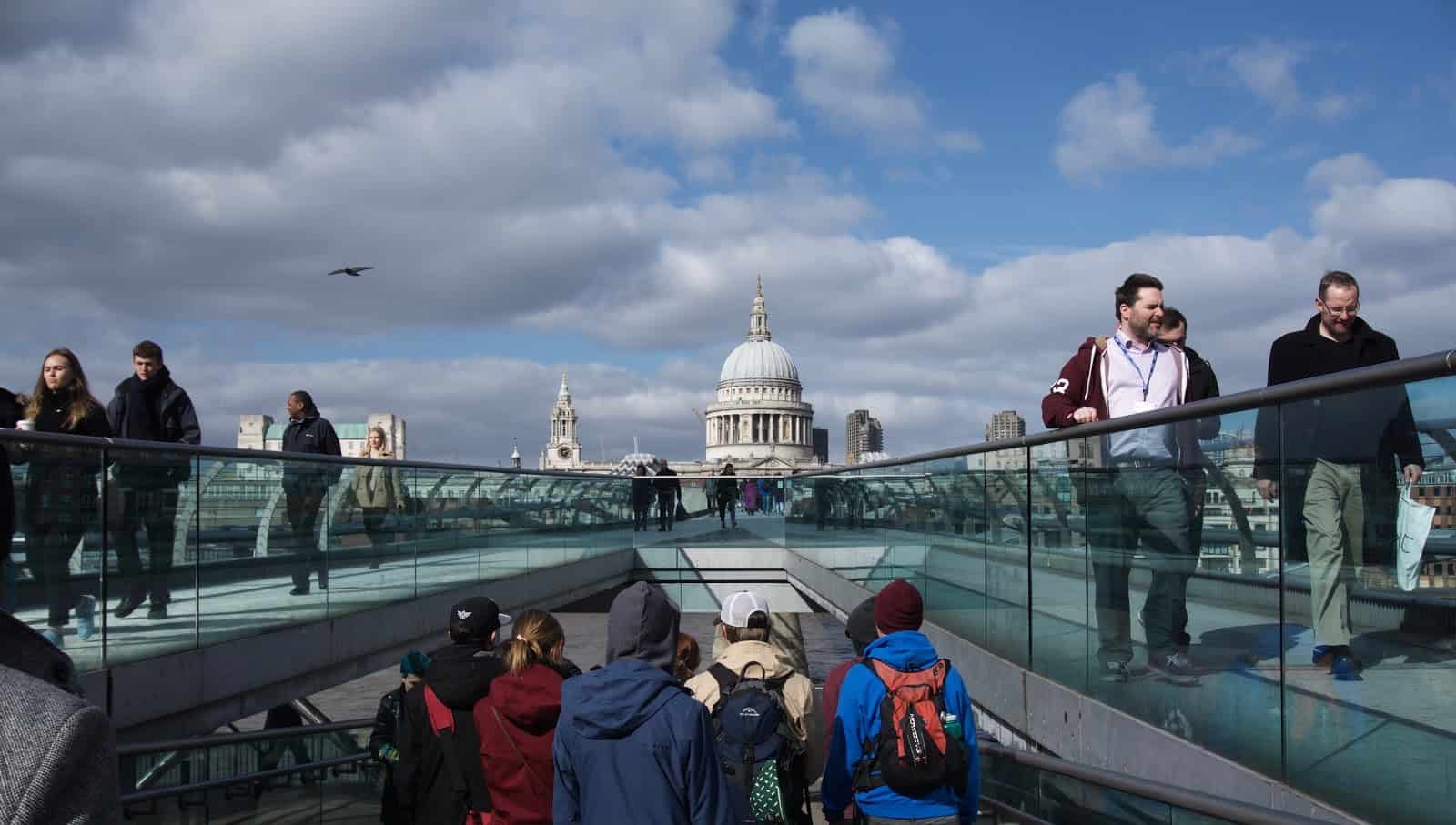 students walking down a walkway