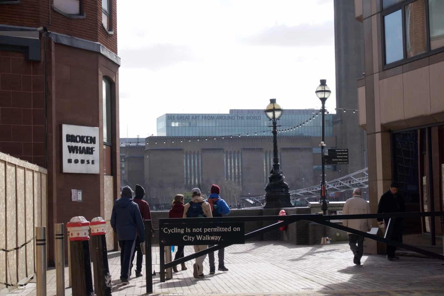 students walking through london