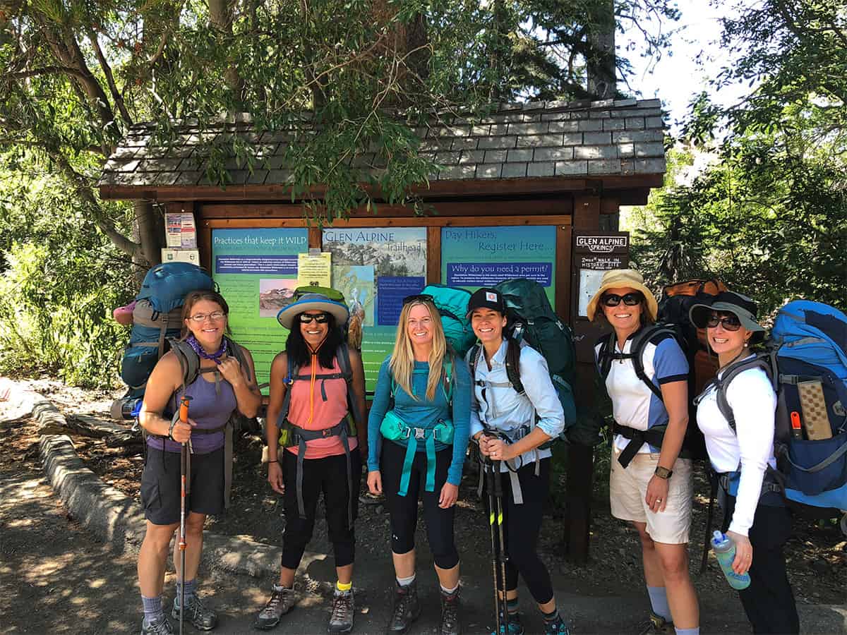 womens backpacking crew at the trailhead