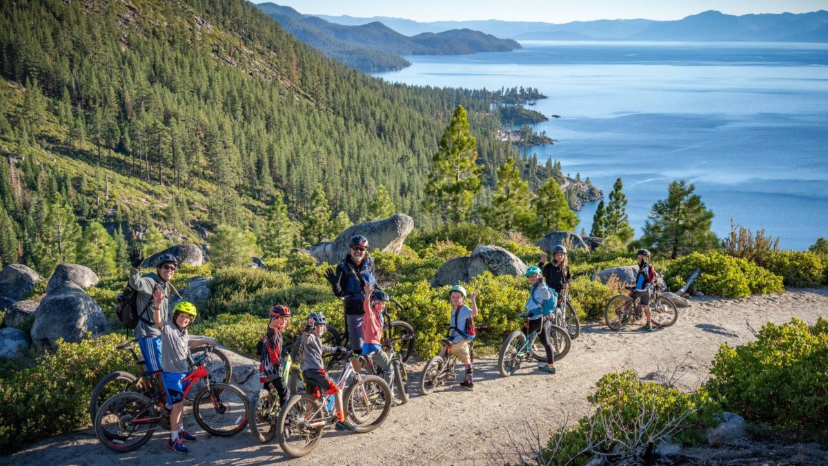 The mountain bike club with their bikes