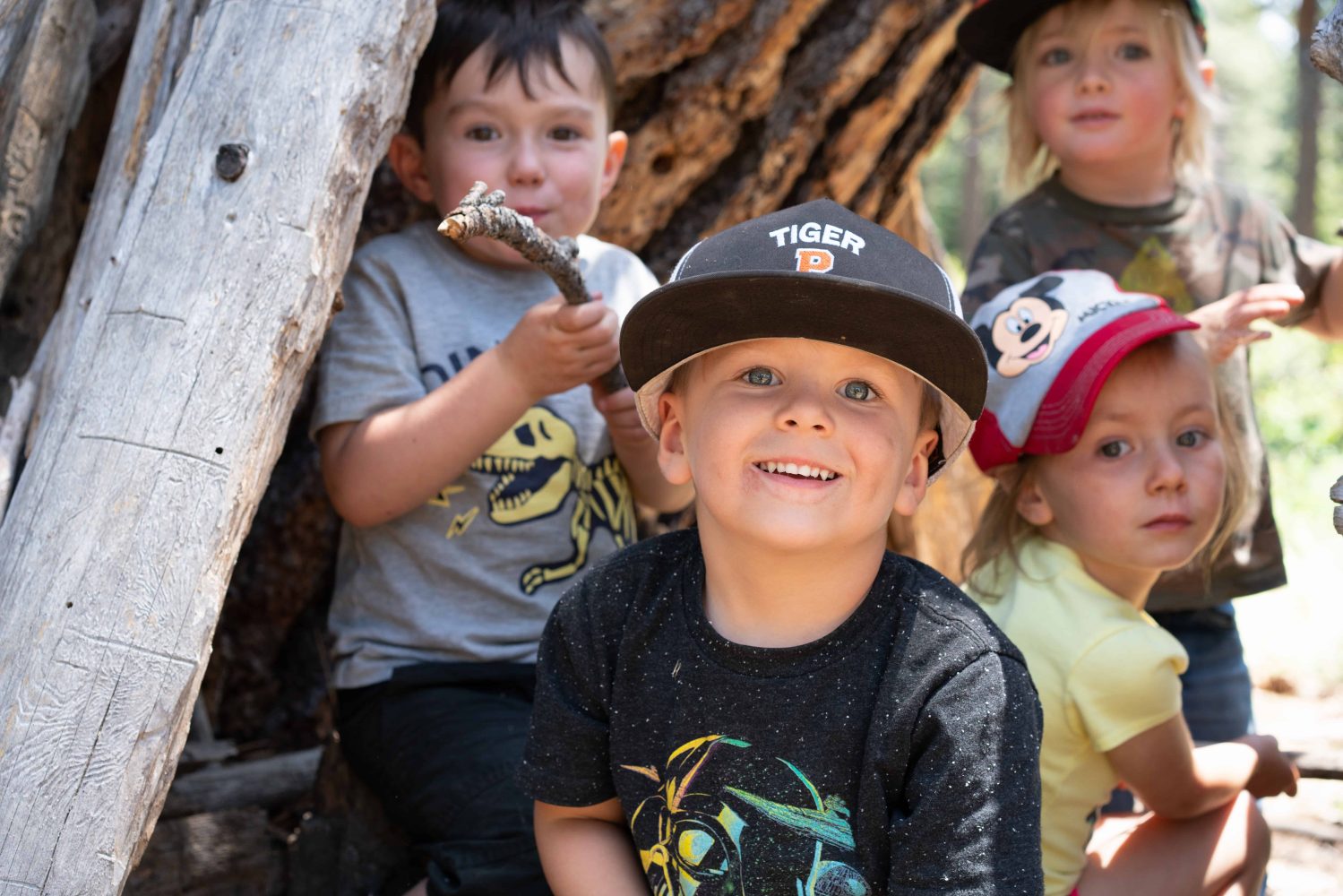 kindergarten students in the woods