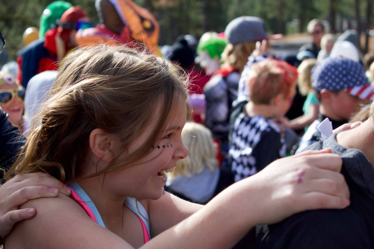 students in a conga line