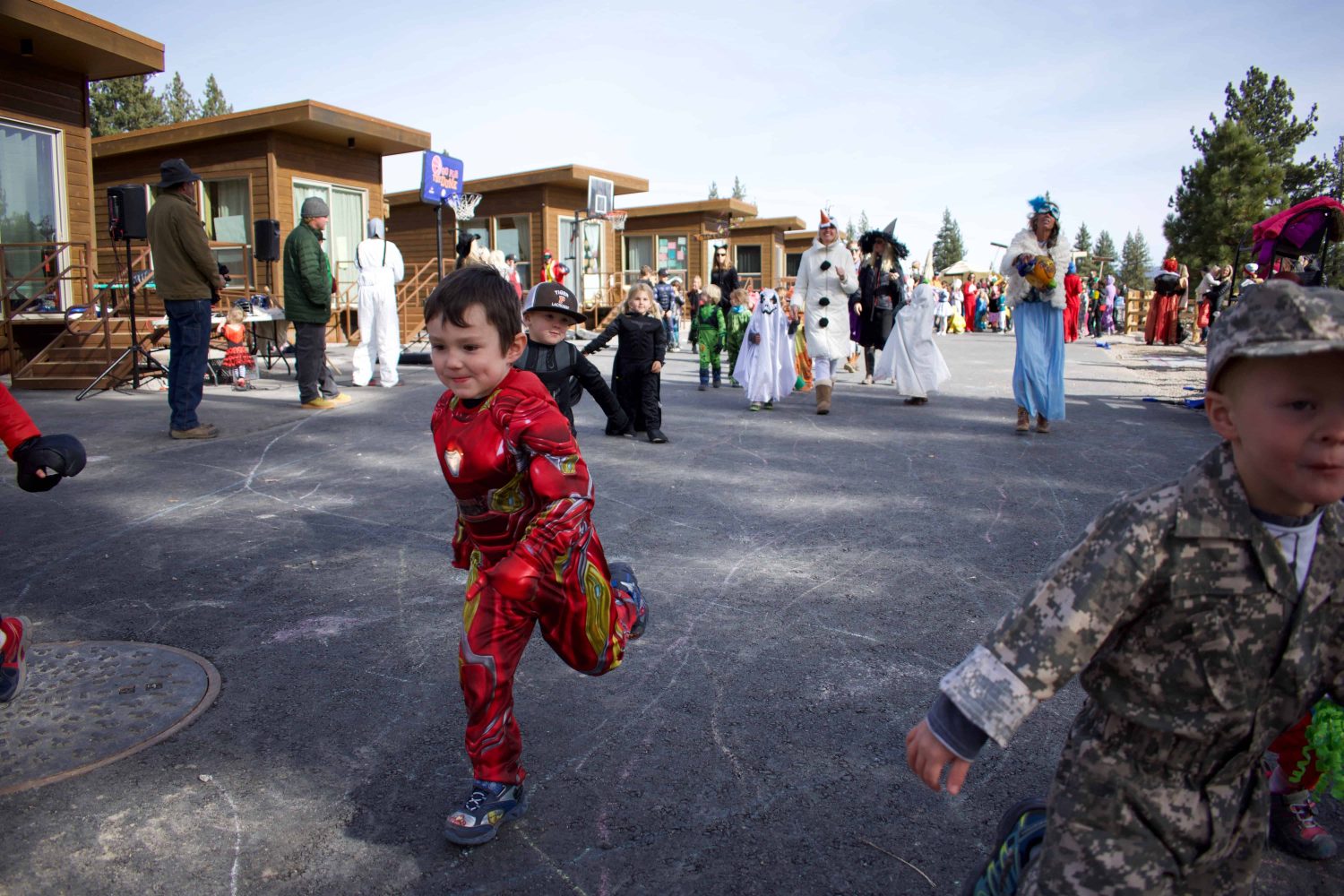 elementary student in an iron man costume