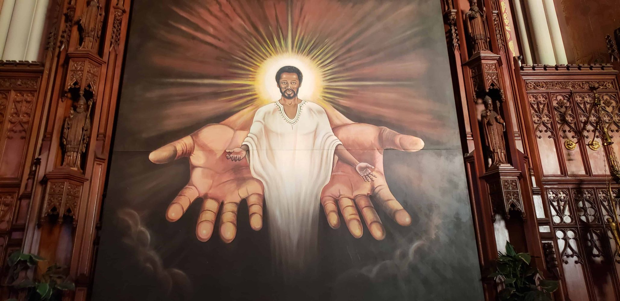 a painting inside of a church