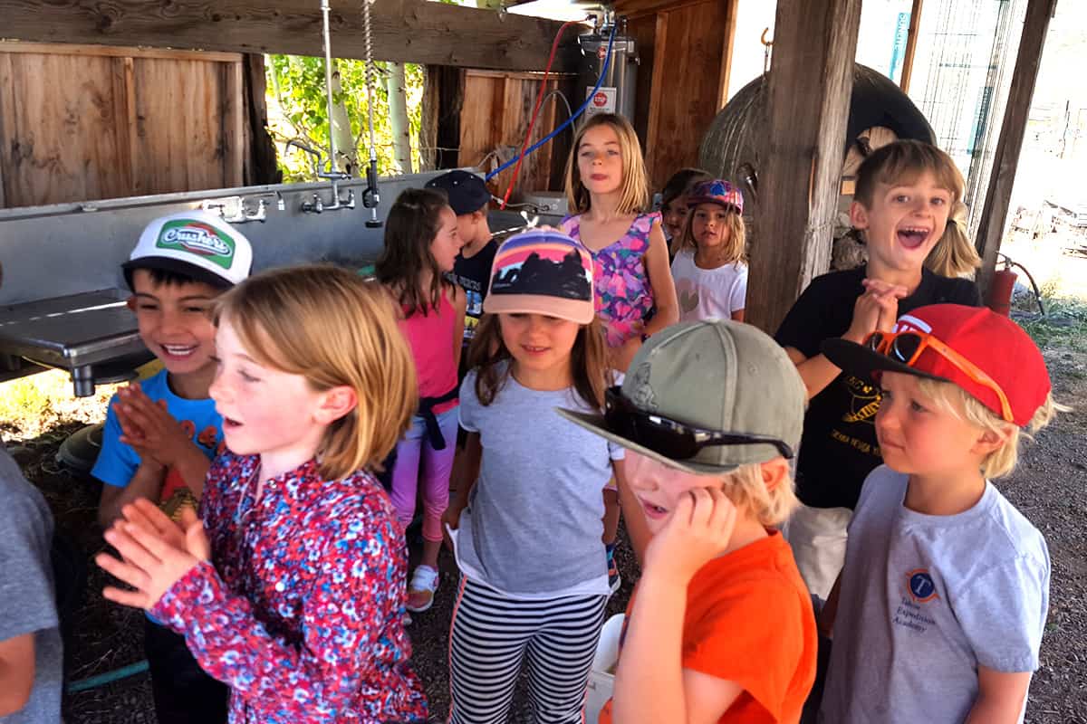 smiling 1st graders on the farm