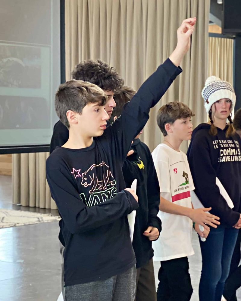 a kid raising his hand onstage