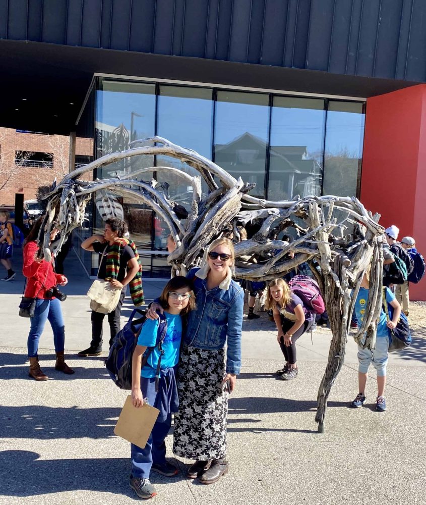 5th Graders standing with their teacher outside The Nevada Musem of Art