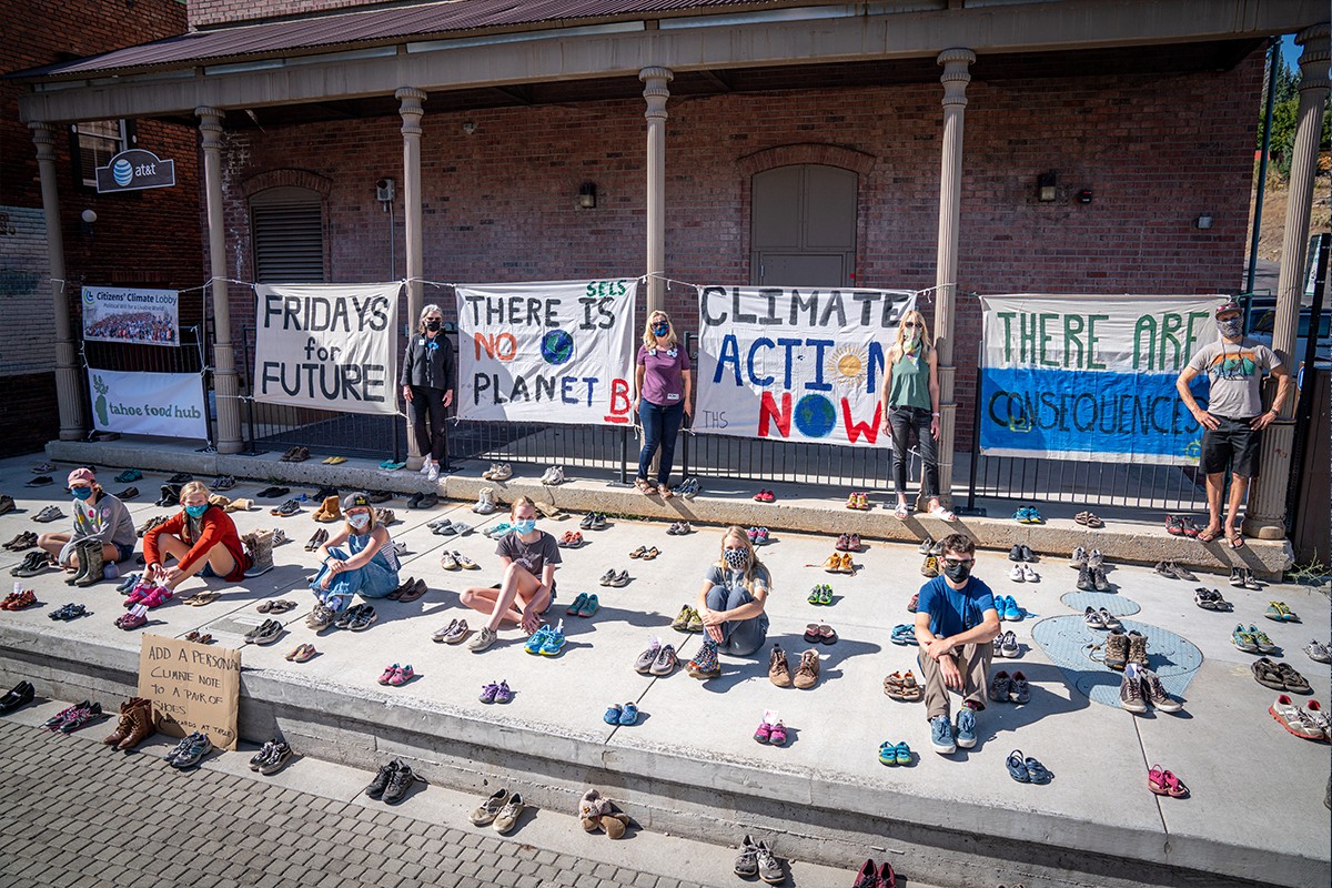 Students leading a shoe strike for climate change